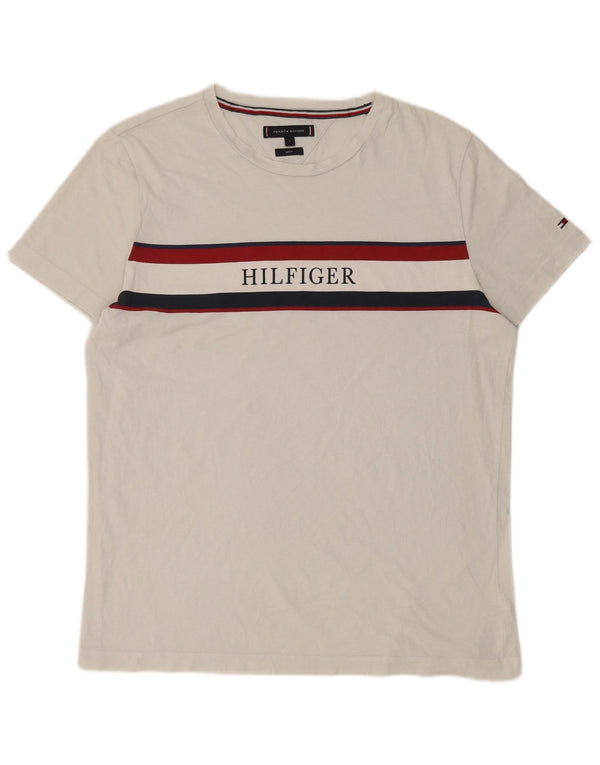 Camiseta masculina Tommy Hilfiger Slim Fit com estampa gráfica grande bloco colorido branco