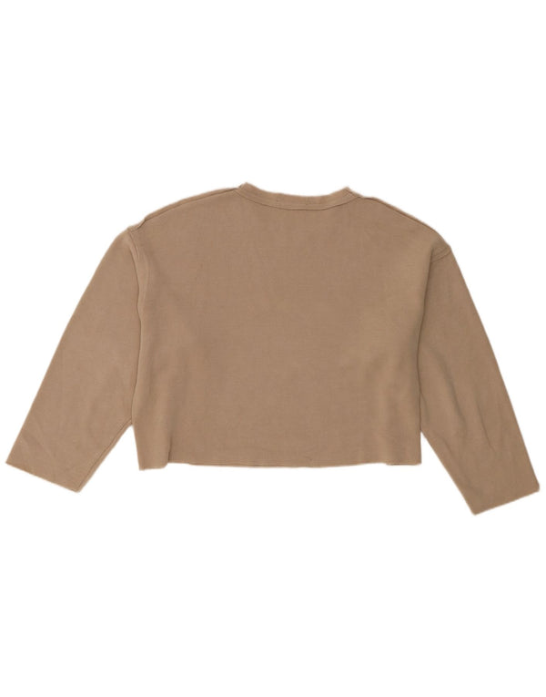 Zara Womens Crop Oversized Top Manga Longa Reino Unido 10 Pequeno Bege