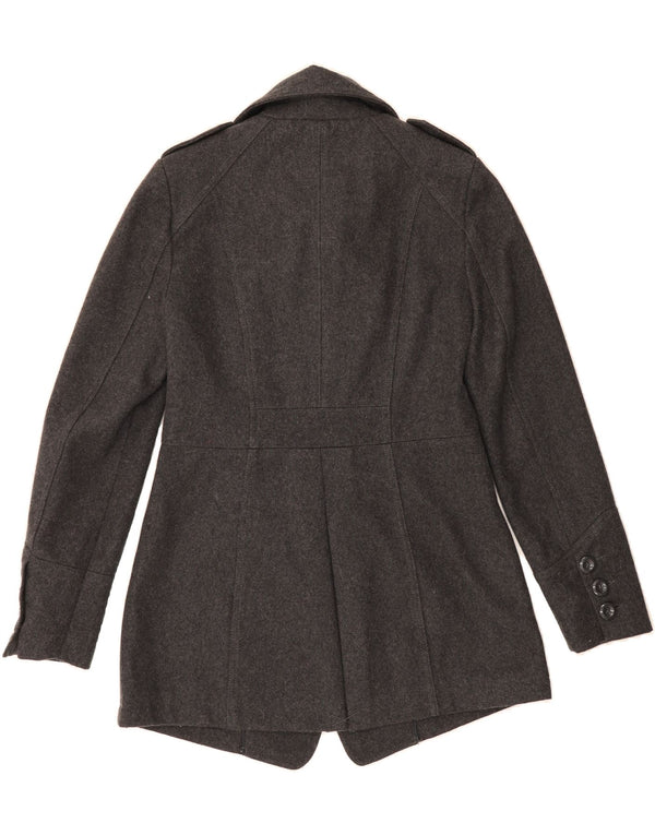 PEPE JEANS Pea Coat Feminino Reino Unido 10 Pequeno Lã Cinza