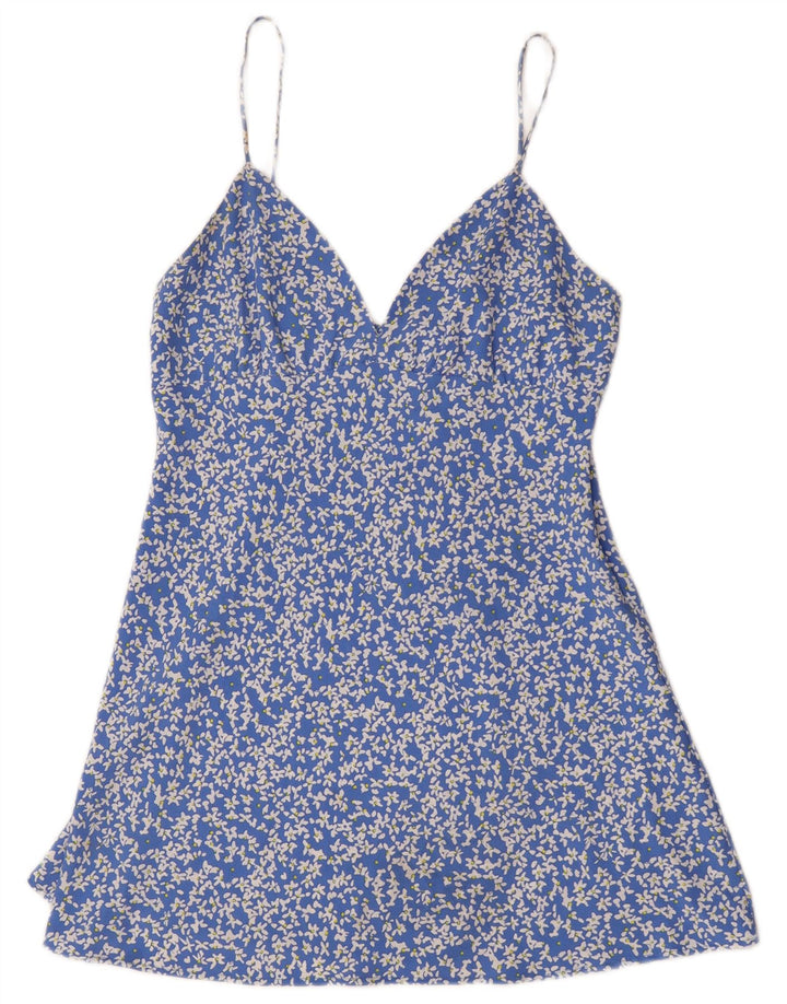 Vestido de verão feminino Zara UK 14 grande poliéster floral azul