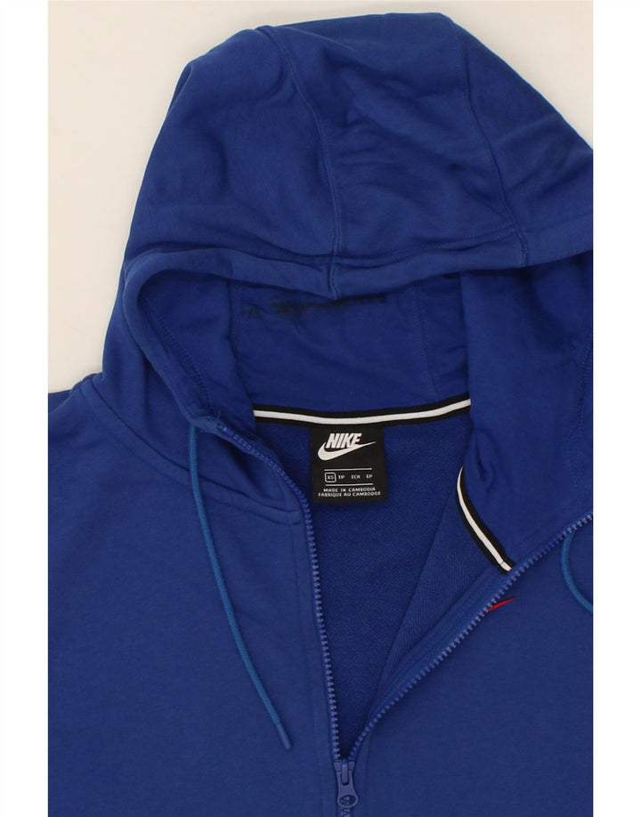 NIKE Mens Graphic Zip Hoodie Sweater XS Blue Colourblock Cotton Vintage Nike and Second-Hand Nike from Messina Hembry 