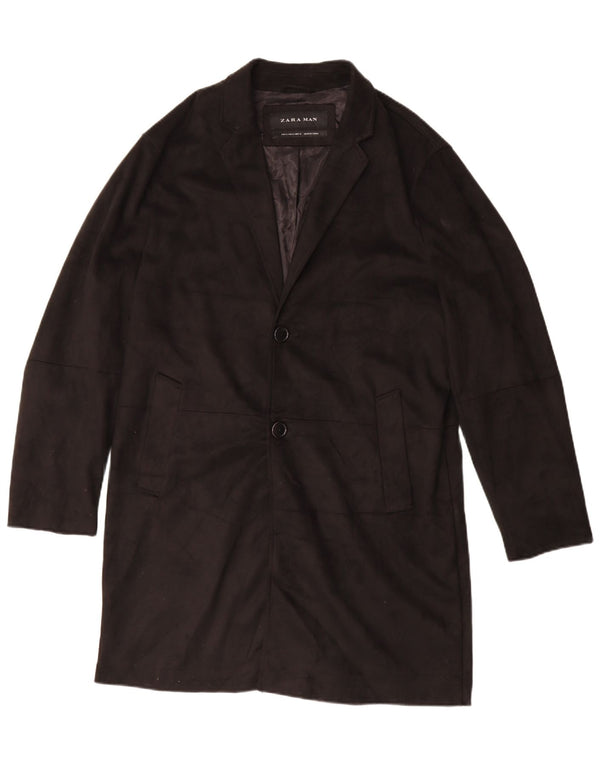 Sobretudo masculino Zara Loose Fit UK 38 poliéster preto médio
