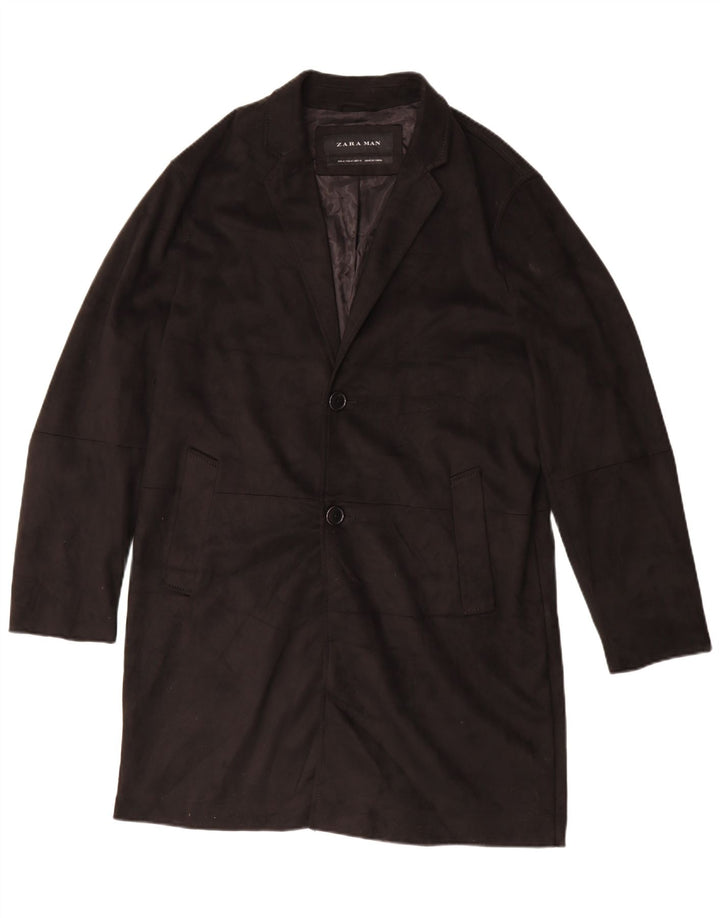 Sobretudo masculino Zara Loose Fit UK 38 poliéster preto médio