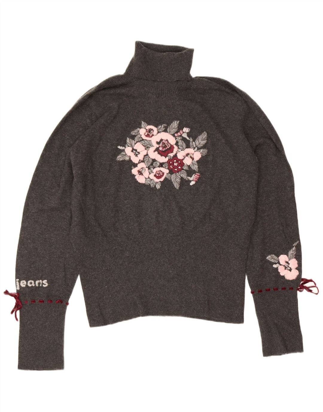Suéter feminino Les Copains gráfico com gola redonda IT 46 grande cinza floral