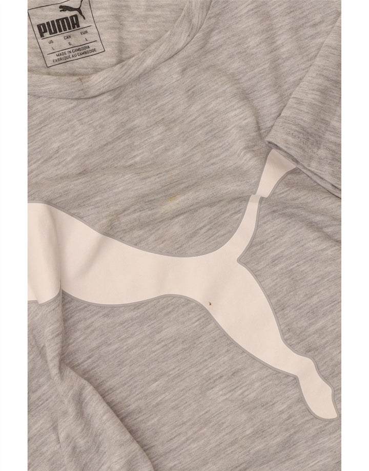 Camiseta feminina Puma com estampa gráfica UK 14 grande poliéster manchado cinza