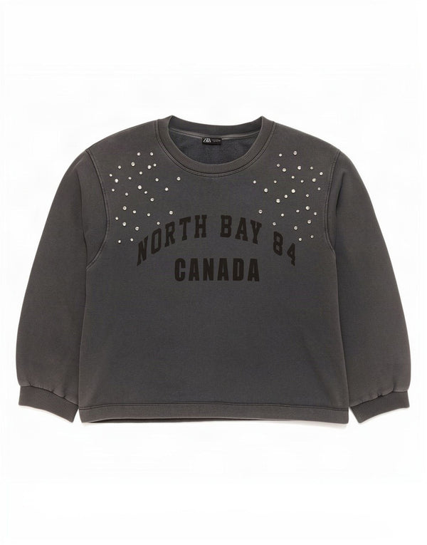 Zara moletom feminino gráfico oversized jumper UK 14 cinza médio