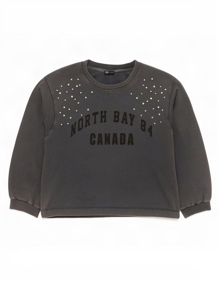 Zara moletom feminino gráfico oversized jumper UK 14 cinza médio