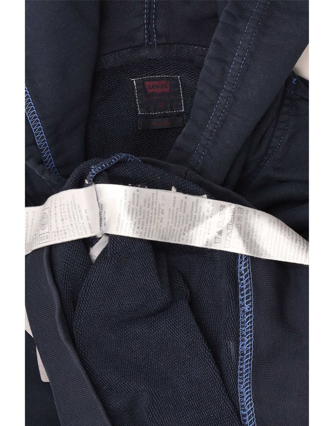 Suéter com capuz gráfico masculino Levi's médio azul marinho algodão