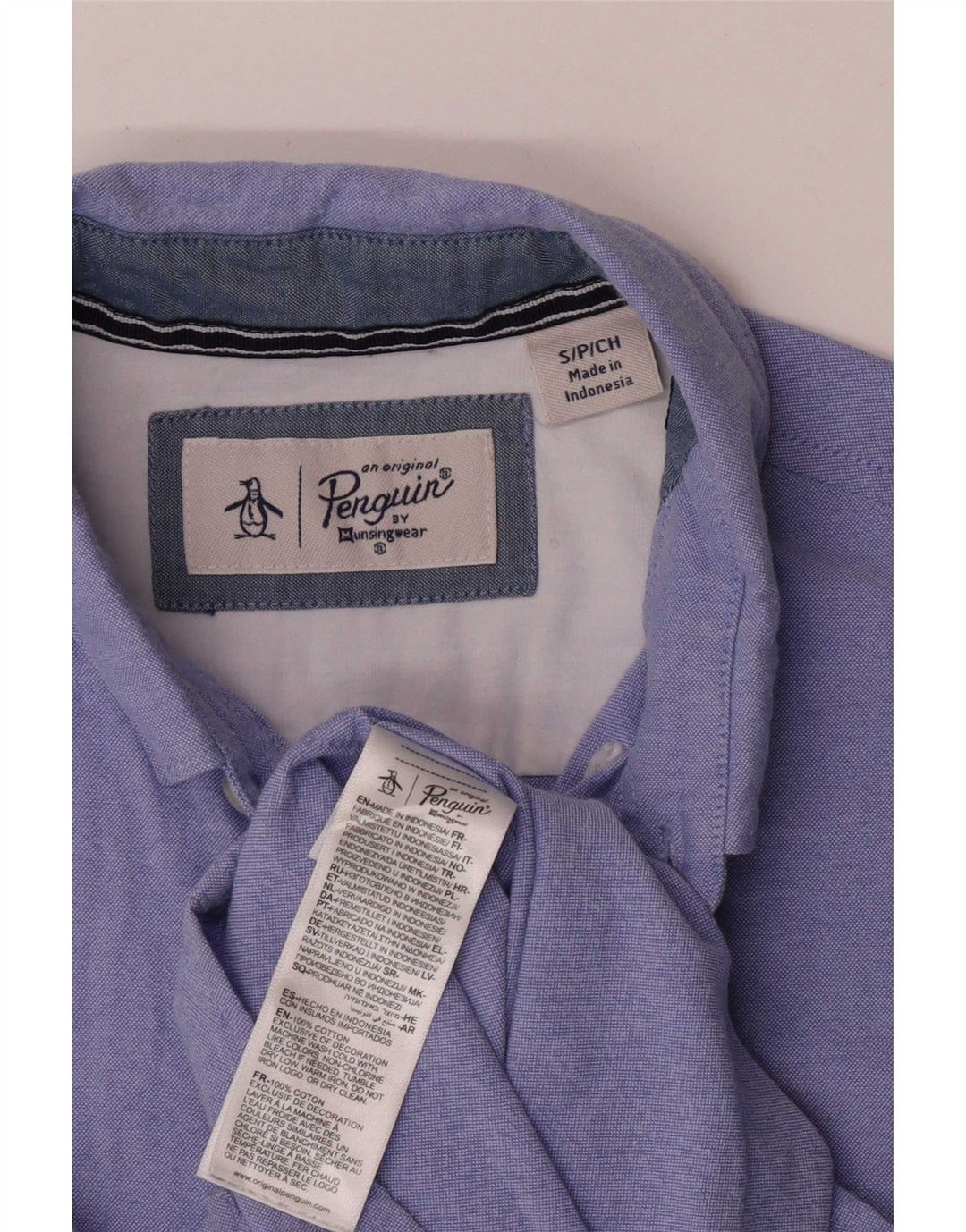 Camisa masculina de manga curta Penguin algodão azul pequeno