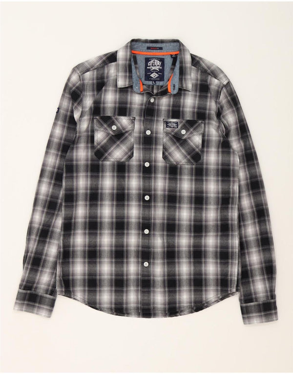 Camisa masculina SUPERDRY grande algodão xadrez preto