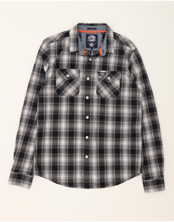 Camisa masculina SUPERDRY grande algodão xadrez preto