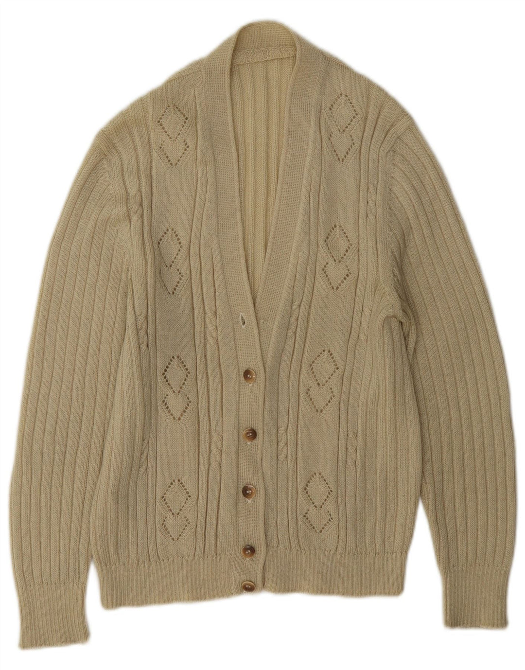 Suéter Cardigan Feminino Vintage Reino Unido 16 Grande Bege
