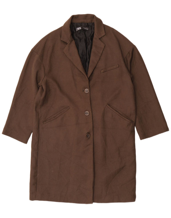 Sobretudo oversized feminino Zara UK 14 poliéster marrom médio