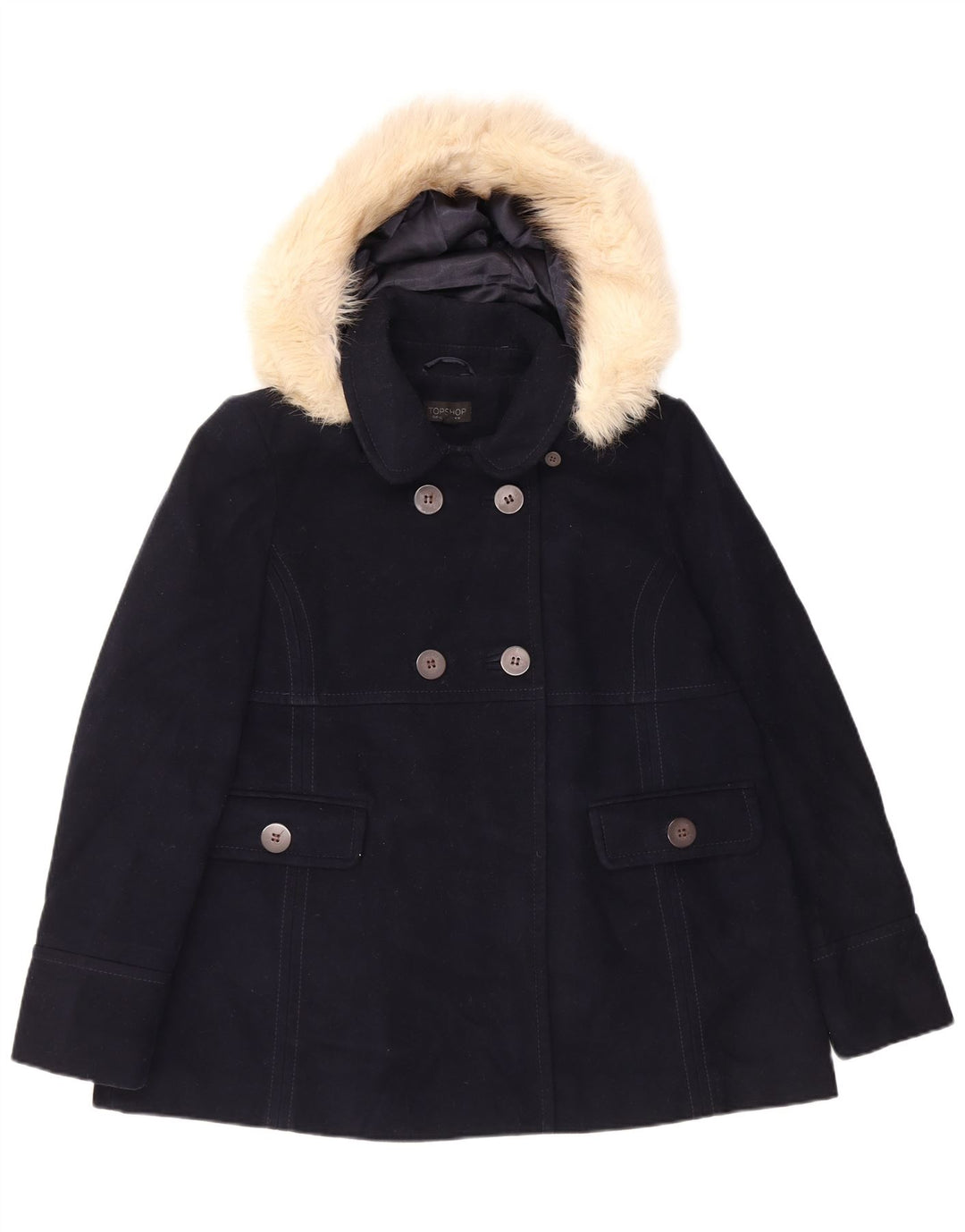 Casaco feminino com capuz Pea Topshop Reino Unido 14 grande poliéster azul marinho