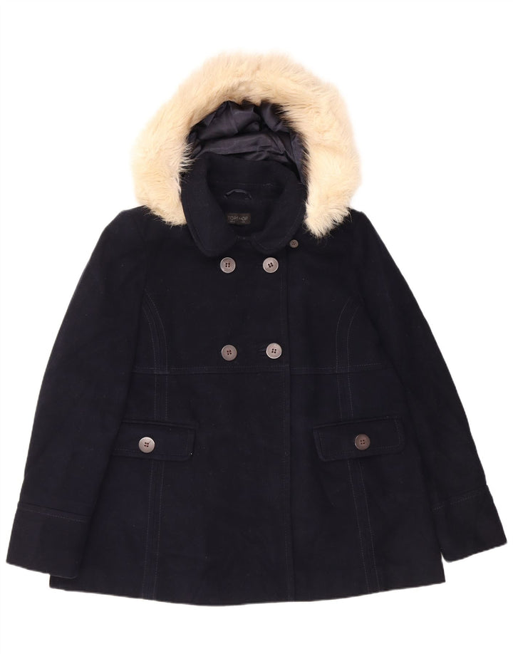 Casaco feminino com capuz Pea Topshop Reino Unido 14 grande poliéster azul marinho