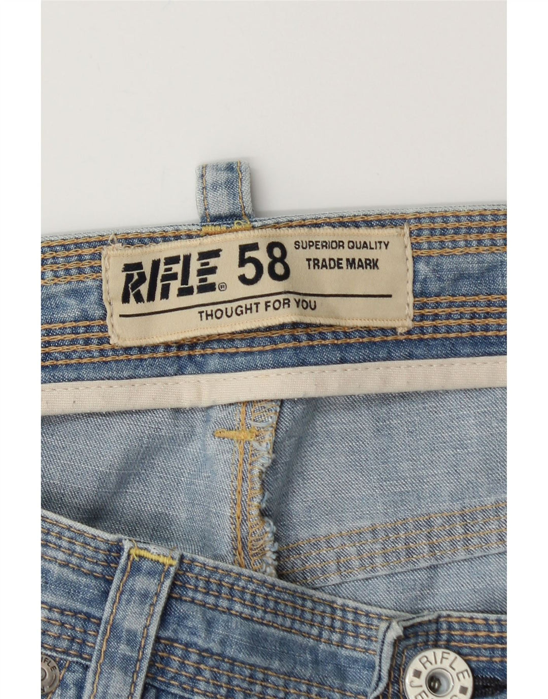 Rifle Mens Baggy Denim Shorts W33 Algodão Azul Médio