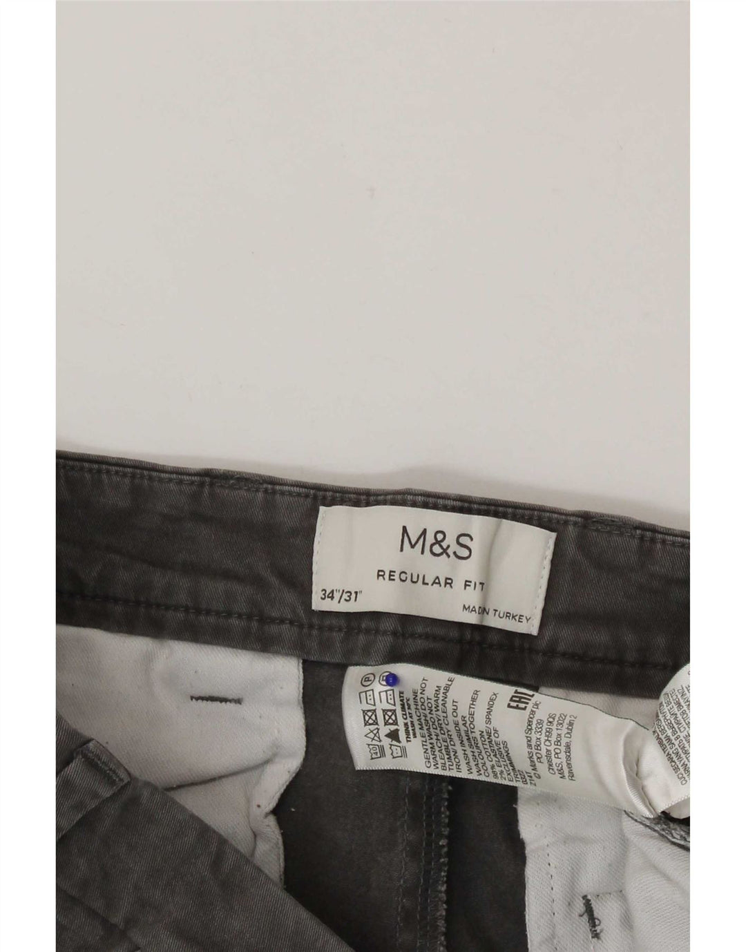 Calça Chino Masculina Marks & Spencer Regular Fit W34 L31 Algodão Cinza