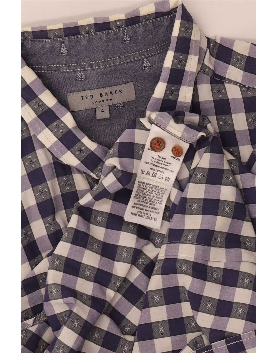 Camisa masculina Ted Baker tamanho 4 grande algodão guingão roxo