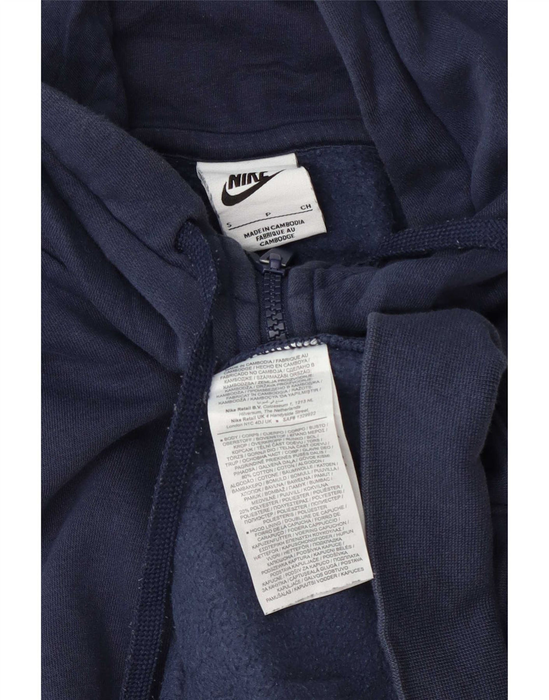 Suéter Nike masculino com capuz e zíper pequeno algodão azul marinho