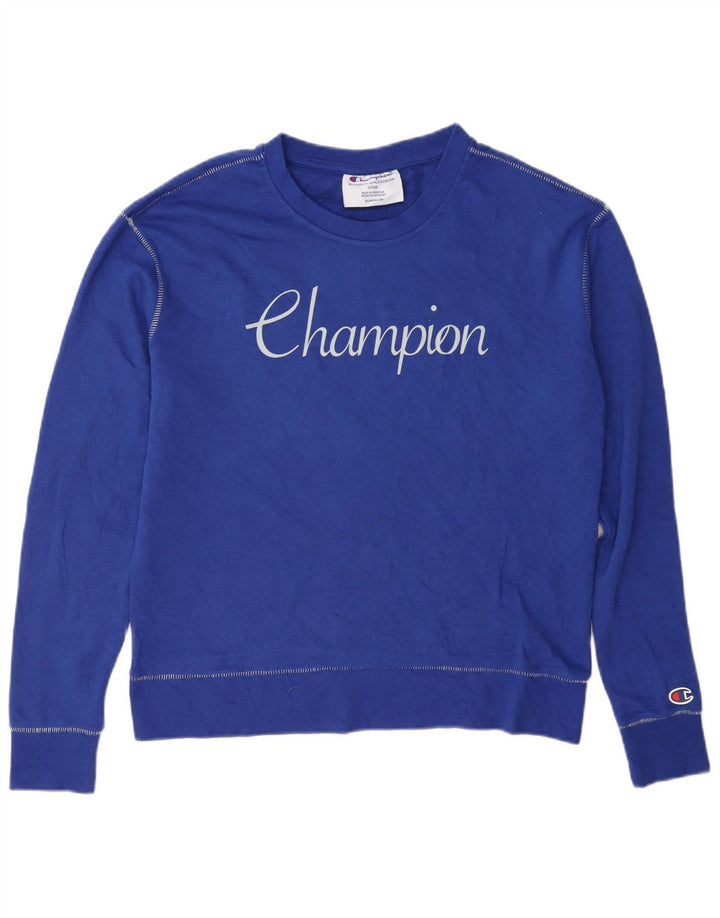 Champion moletom feminino grande com estampa gráfica Reino Unido 10 algodão azul pequeno