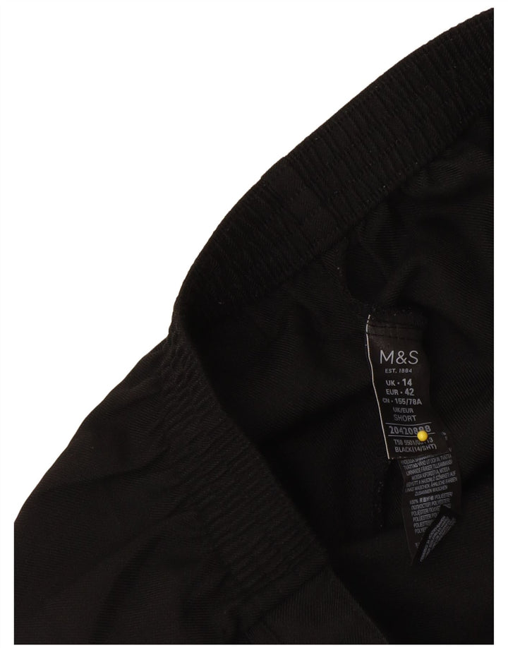 Calças cortadas femininas Marks & Spencer UK 14 grandes W34 L24 poliéster preto