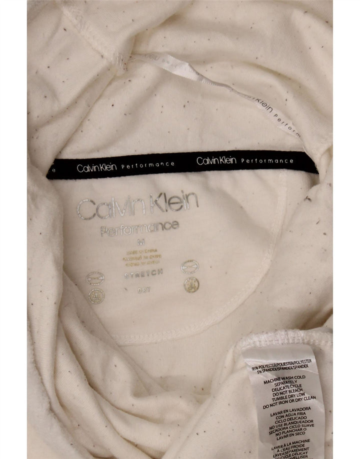 Suéter feminino Calvin Klein com gola redonda e gola alta, tamanho 14, branco médio