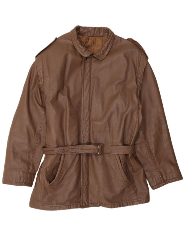 Jaqueta de couro militar masculina vintage IT 52 XL marrom