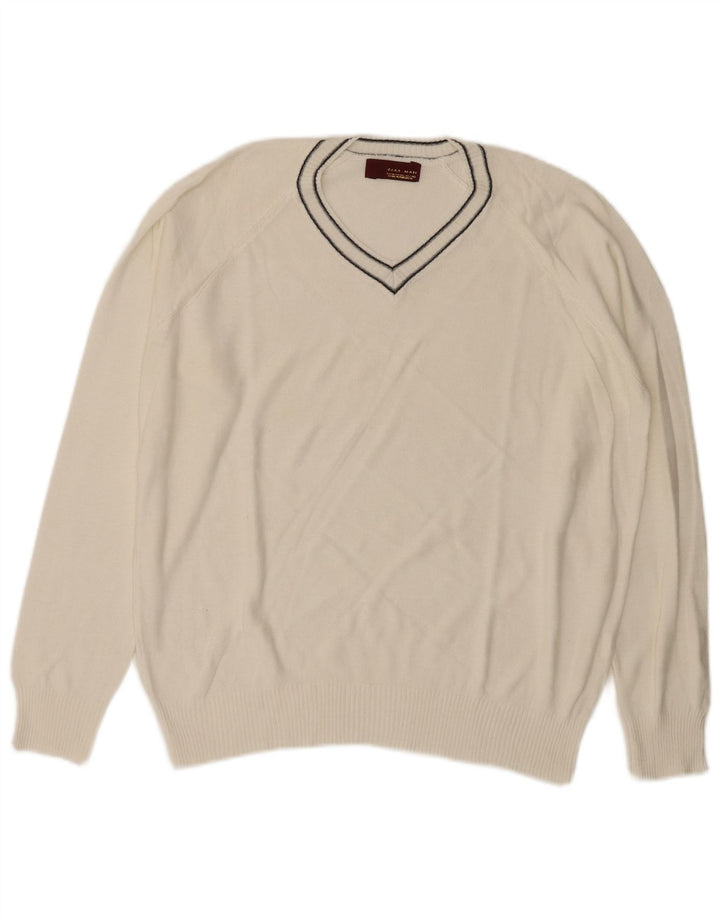 Zara Suéter masculino com decote em V XL branco
