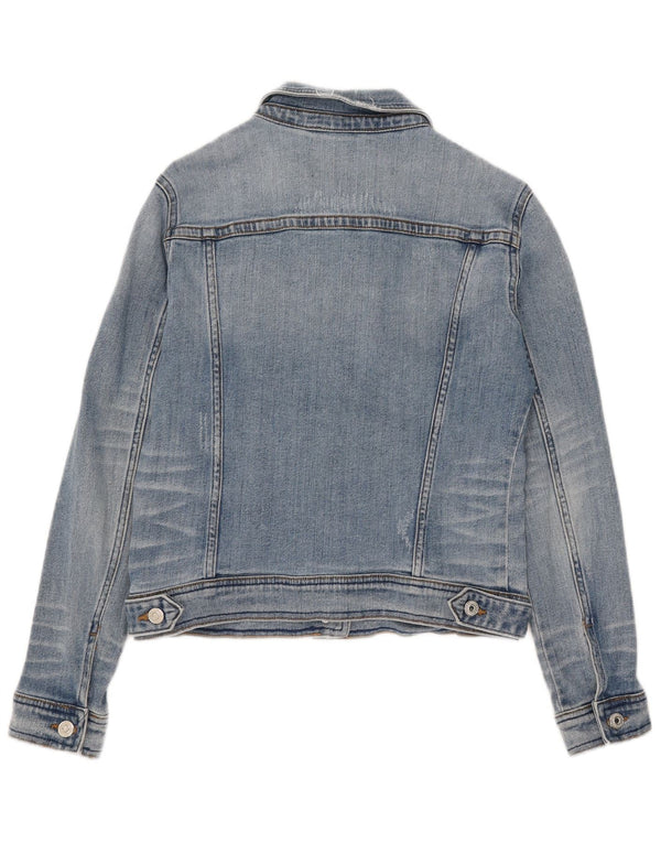 Jaqueta jeans feminina Zara UK 12 algodão azul médio
