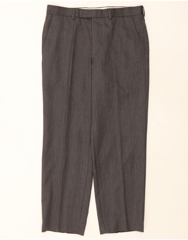 Calça masculina de terno reto Marks & Spencer W34 L29 lã cinza