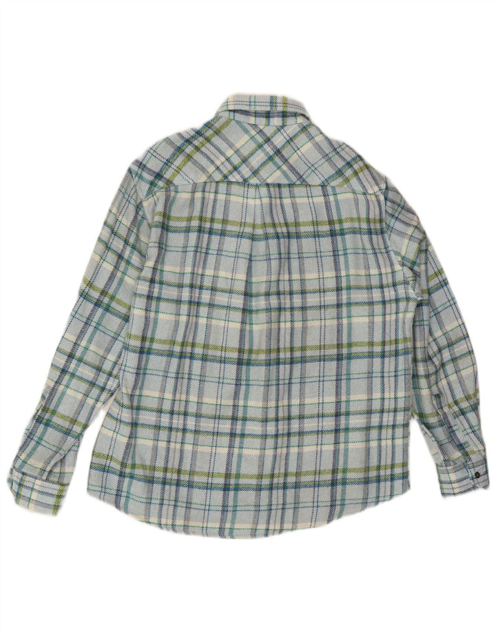 Camisa masculina vintage de flanela de lenhador xadrez azul médio