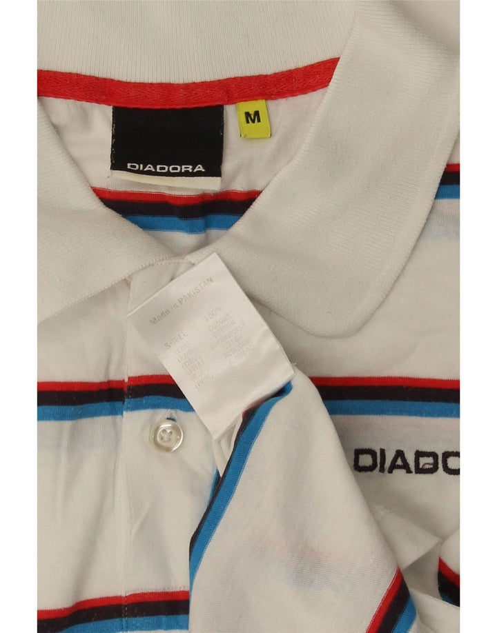 Camisa polo masculina Diadora médio algodão listrado branco