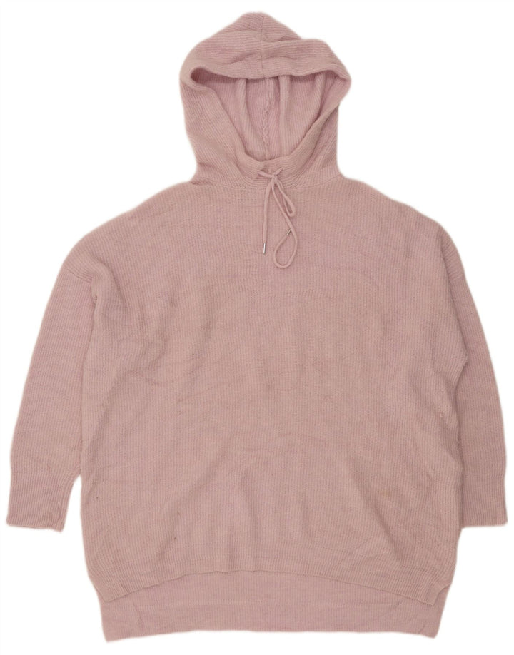 Suéter feminino de grandes dimensões com capuz e material branco Reino Unido 22 3XL poliéster rosa