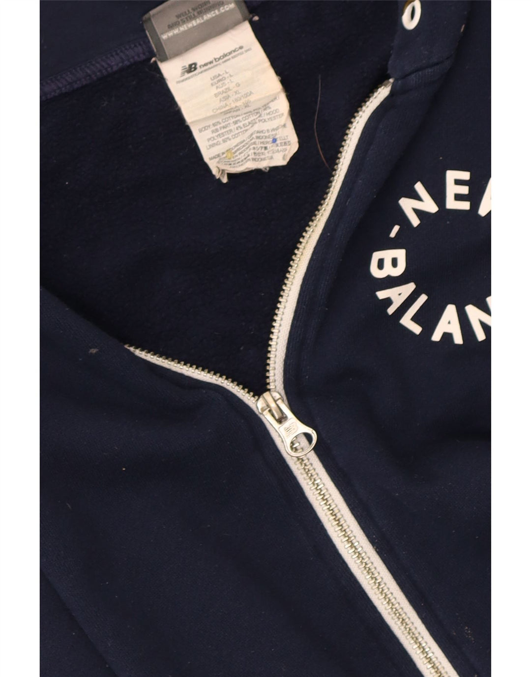 NEW BALANCE Mens Zip Hoodie Sweater Large Navy Blue Cotton Vintage New Balance and Second-Hand New Balance from Messina Hembry 