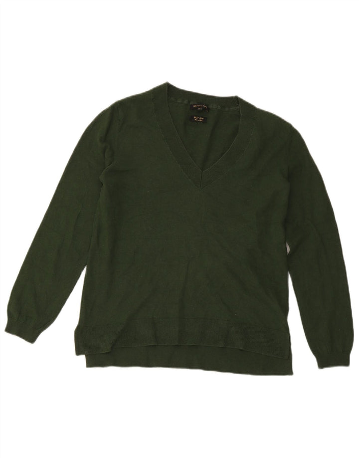 Suéter feminino Massimo Dutti com decote em V Reino Unido 14 grande verde