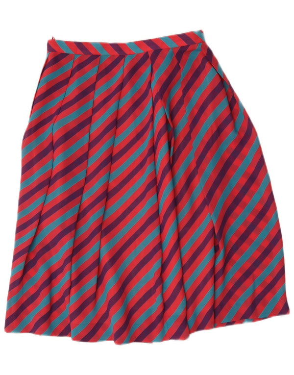 Saia larga feminina vintage IT 46 grande W28 poliéster listrado multicolorido