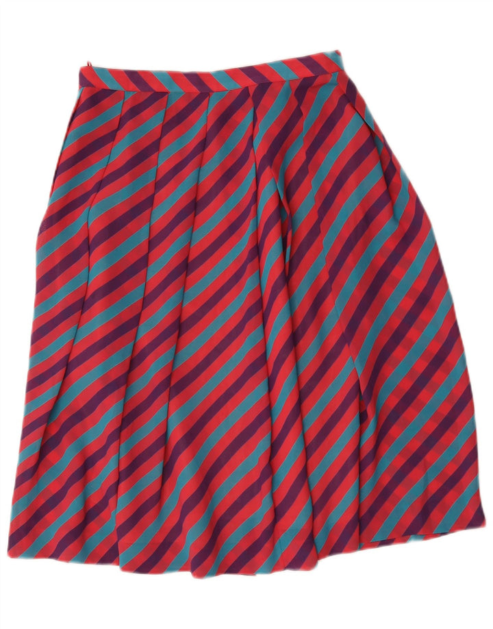 Saia larga feminina vintage IT 46 grande W28 poliéster listrado multicolorido