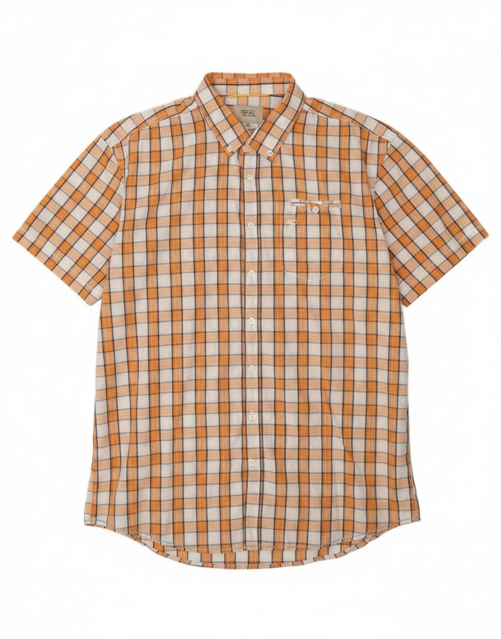 CAMEL ACTIVE Camisa masculina de manga curta de ajuste regular XL laranja xadrez algodão