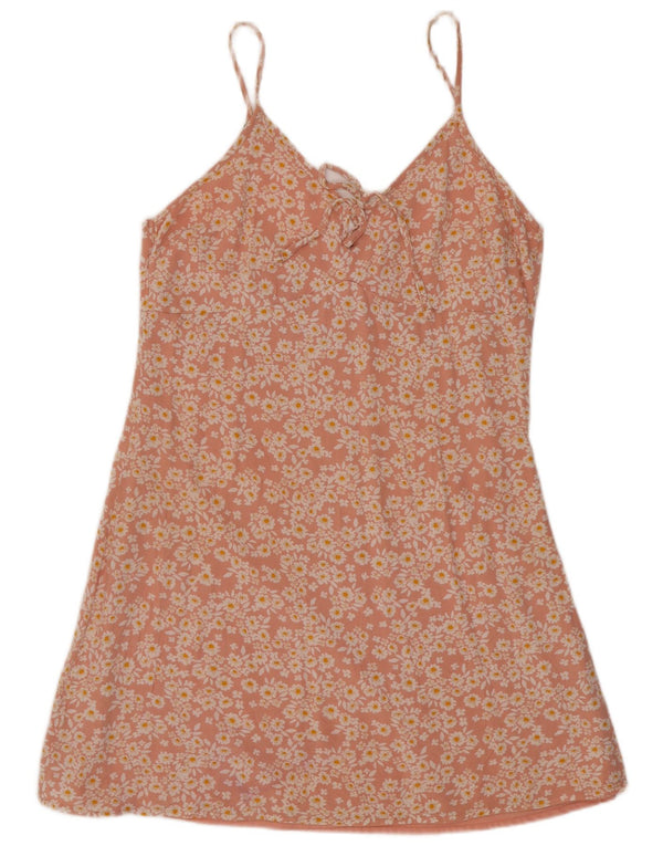 Vestido deslizante feminino Hollister Reino Unido 8 poliéster floral rosa pequeno