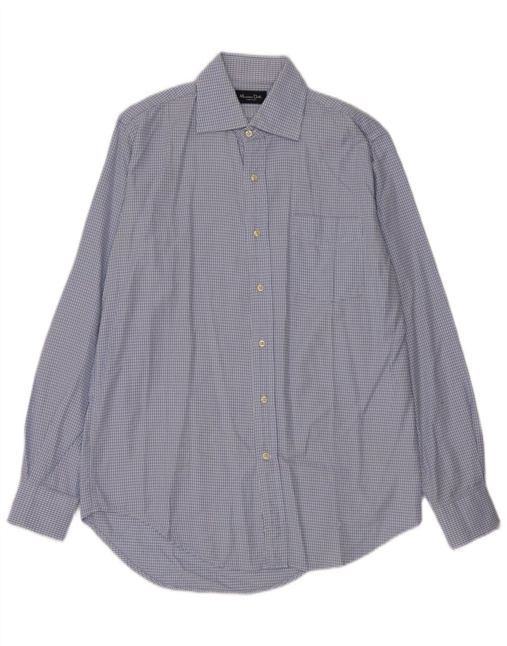 Camisa masculina Massimo Dutti tamanho 40 algodão houndstooth azul médio
