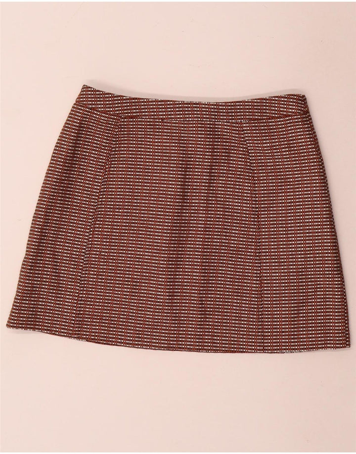 Minissaia feminina TOPSHOP Reino Unido 12 médio W28 algodão guingão marrom