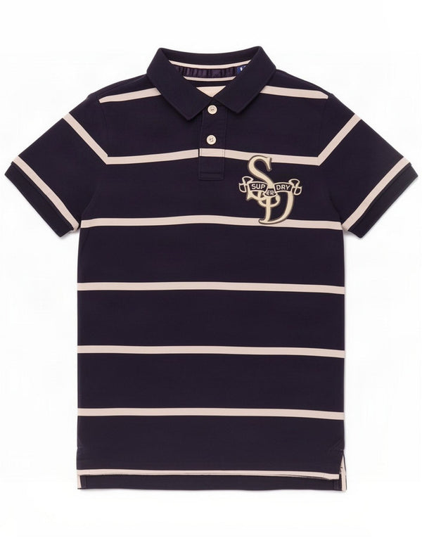 Camisa polo masculina Superdry média listrada azul marinho algodão