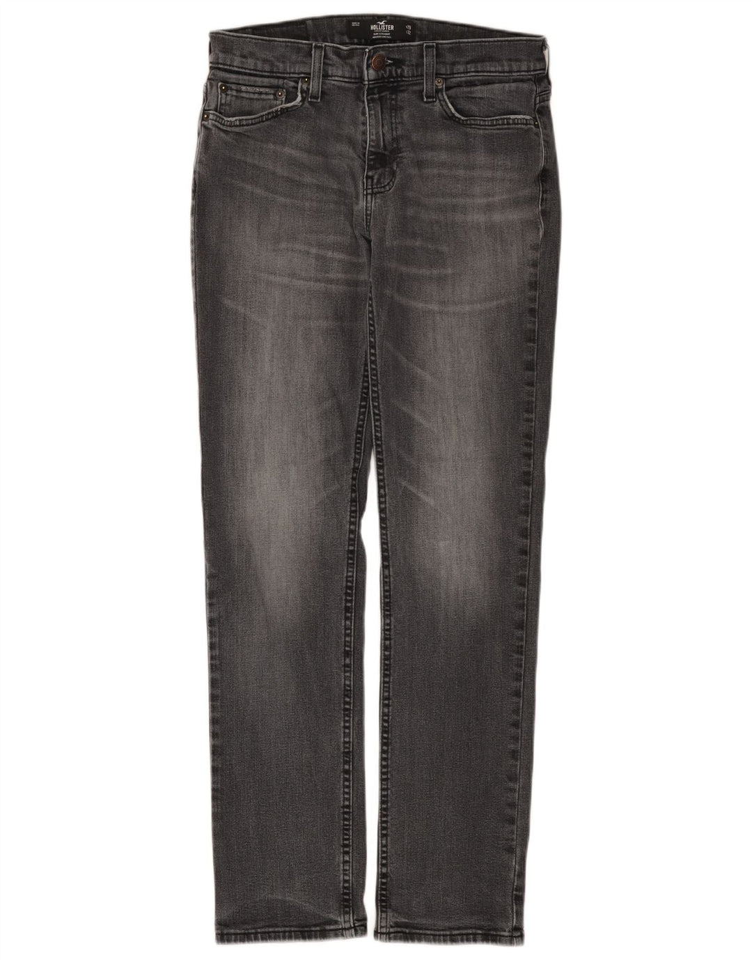 Hollister Mens Slim Straight Jeans W29 L32 Algodão Cinza