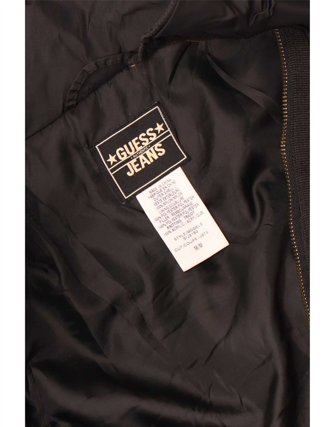 Jaqueta Parka feminina com capuz Guess UK 14 nylon preto médio