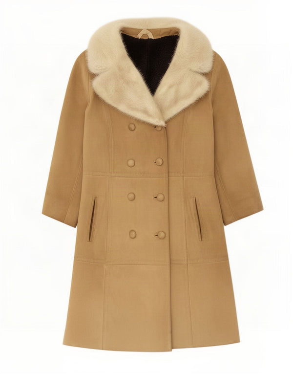 Casaco feminino vintage de shearling Reino Unido 14 couro bege médio