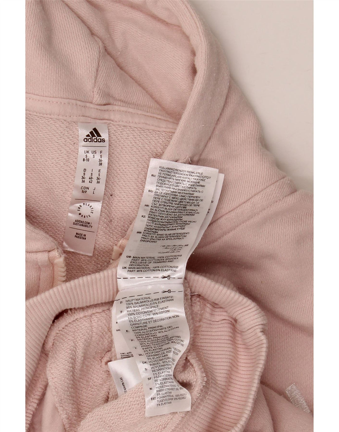 ADIDAS Suéter feminino com capuz e zíper oversized UK 8/10 pequeno algodão rosa