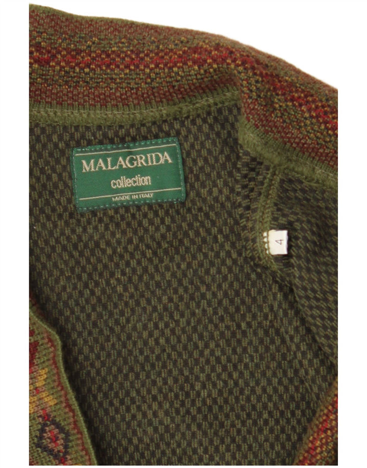 Suéter cardigã masculino Malagrida grande cáqui lã Fair Isle