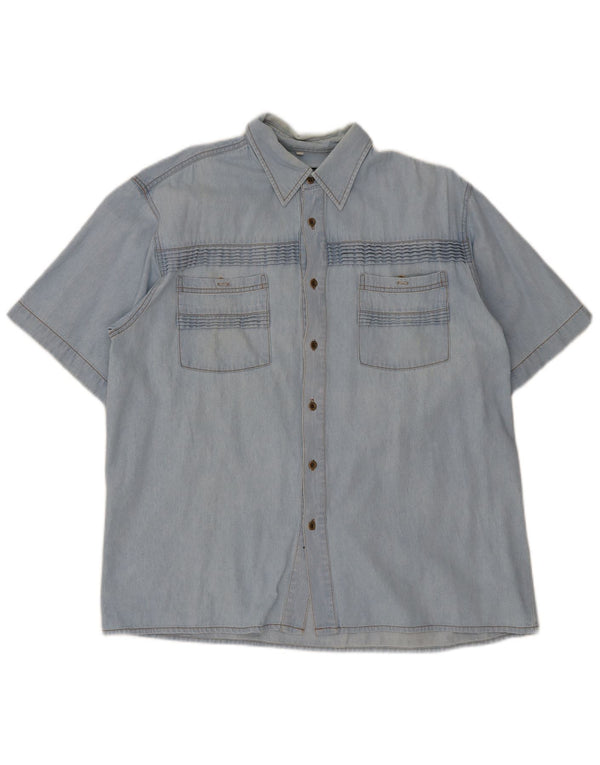 Camisa jeans de manga curta masculina duty free grande algodão azul