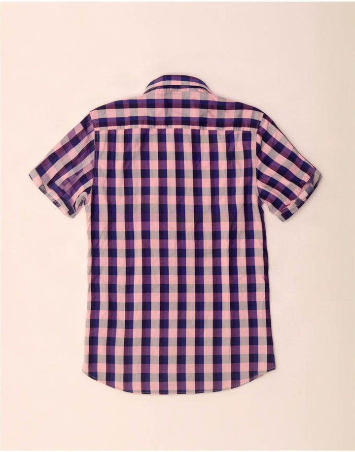 Camisa masculina de manga curta Ted Baker tamanho 3 médio algodão xadrez multicolorido