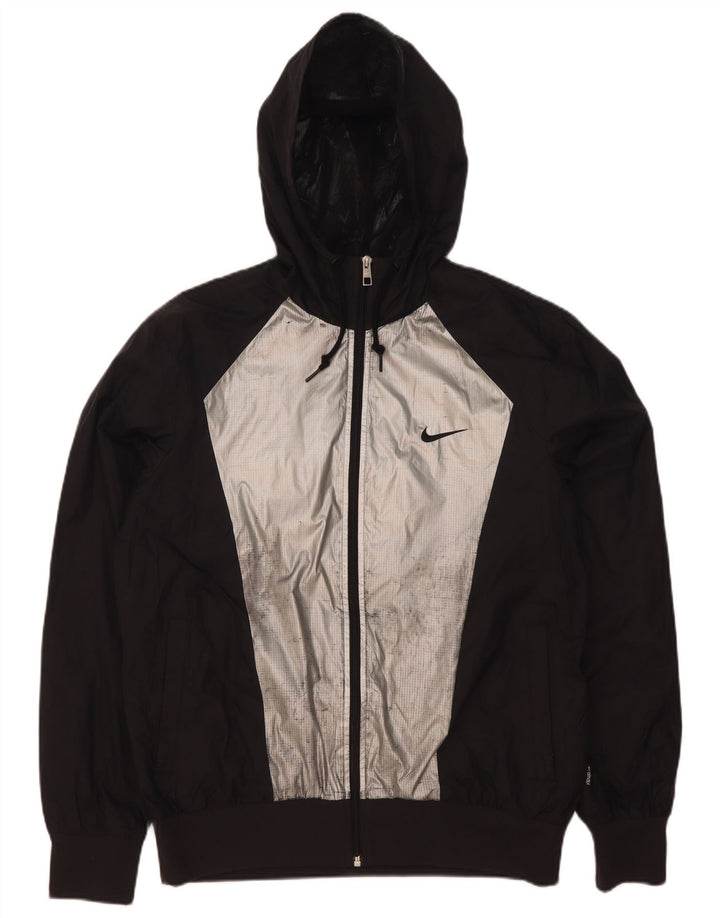Jaqueta de chuva masculina Nike com capuz UK 38 médio preto colorblock nylon